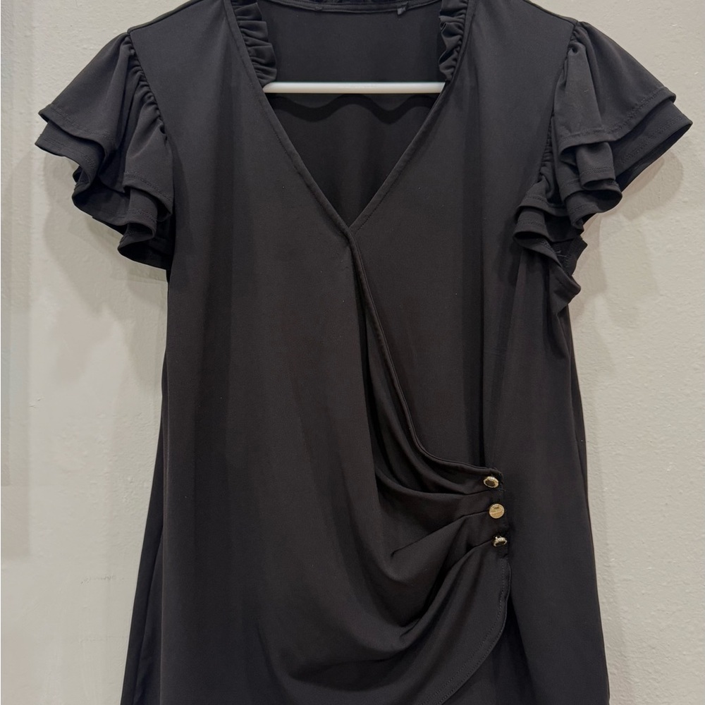 Marc New York Black Ruffle Sleeve Blouse Size: Medium‎